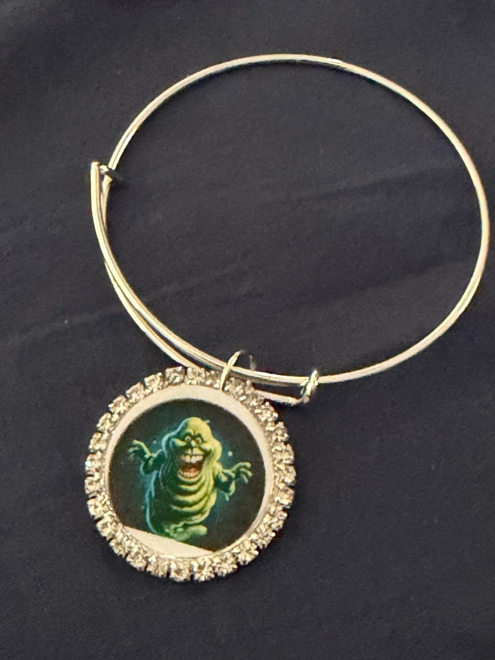 Charm Bangle Bracelet with Green Ghost Medallion